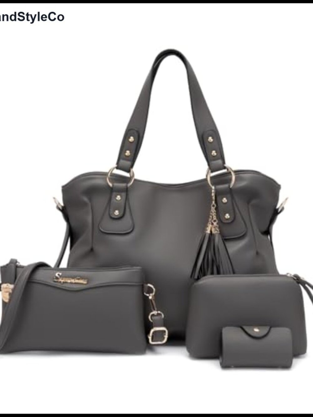 Vegan Leather 4pc Handbag Set Hobo Tote Crossbody Purse with Wallet Clutch